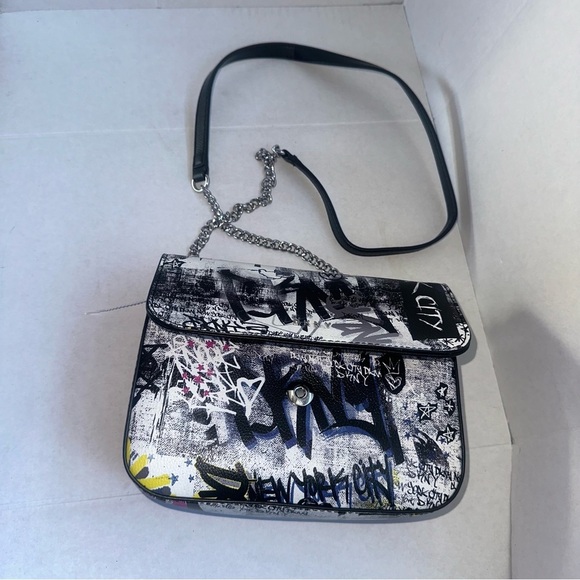 Dkny Handbags - DKNY Black and White Graffiti Crossbody Bag
